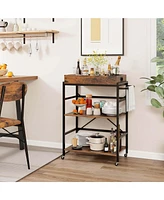 Costway 3-Tier Bar Cart with Detachable Tray 4 Lockable Casters & 1 Handy Handle