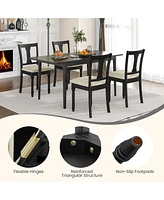 Gymax Set of 4 Upholstered Wooden Dining Chair w/ Seat Storage Space Brown