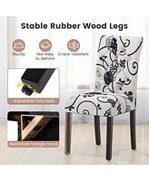 Set of 2 Tufted Dining Chair Parsons Upholstered Fabric Chair with Wooden Legs