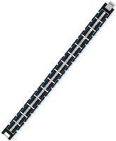 Esquire Men's Jewelry Diamond & Carbon Fiber Link Bracelet (1/3 ct. t.w.) in Blue & Black Ion-Plated Stainless Steel, Created for Macy's