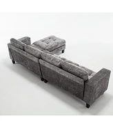 Simplie Fun 5 Seat Modular Sofa, with Storage Ottoman, Convertible Sectional Sofa, L Shaped Couch, Reversible Chaise, Riveted sofa, Chenille, Gray