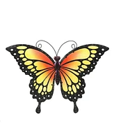 LuxenHome Orange/Yellow Butterfly Metal and Glass Outdoor Wall Decor