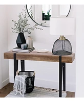 LuxenHome Oak Finish Mdf Wood Black Metal Console Entry Table