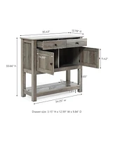 LuxenHome 35.43" Wide Server 2-Drawer 2-Door Buffet Storage Cabinet