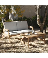 LuxenHome Outdoor Acacia Wood Coffee Table and Loveseat with Cushions