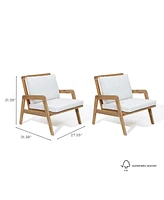 LuxenHome Outdoor Acacia Wood Armchairs with Cushions, Set of 2