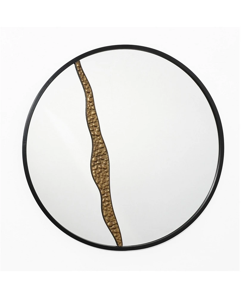 LuxenHome Goldrush Black Metal Frame Round Wall Mirror