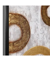 LuxenHome 2-Piece Gold and Brown Metal with Black Rectangle Frame Wall Decor Set