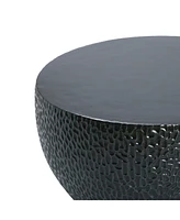 LuxenHome Mod Black Cement Round Outdoor Coffee Table