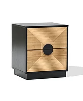 LuxenHome Mid Century Modern Boho 2-Drawer Black Night Stand Small Side Table with Storage