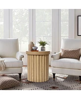 LuxenHome Wood Fluted Round Side Table Mid Century Modern Small End Table for Small Spaces