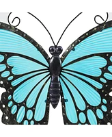 LuxenHome Blue Butterfly Glass and Metal Outdoor Wall Decor