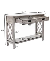 LuxenHome Gray Wood 2-Drawer 1-Shelf Console and Entry Table