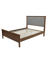 LuxenHome Modern Farmhouse Gray Upholstered Queen Platform Bed Headboard and Wood Footboard Set