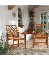 LuxenHome Carmel Solid Wood Outdoor Dining Chair, Set of 2