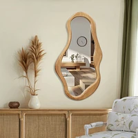 LuxenHome Natural Pine Wood Frame Irregular Oval Wall Mirror Decor Wall Mounted Accent Hanging Mirror