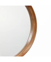 LuxenHome Natural Rubberwood Frame Round Wall Mirror