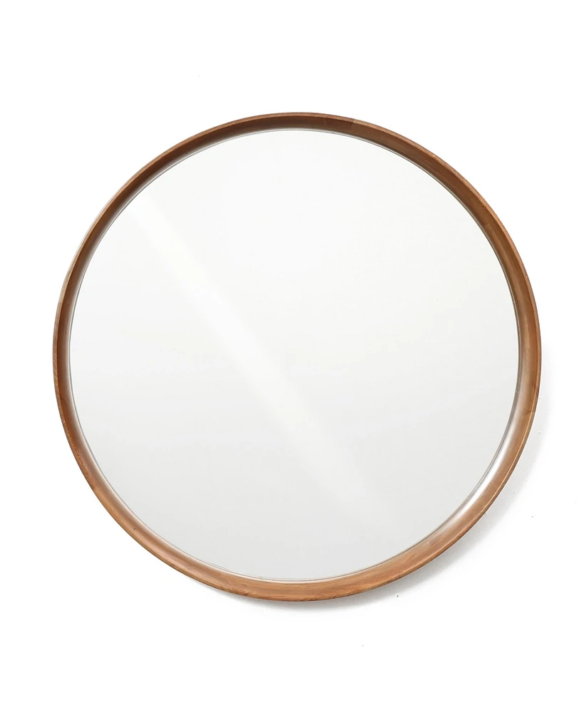 LuxenHome Natural Rubberwood Frame Round Wall Mirror