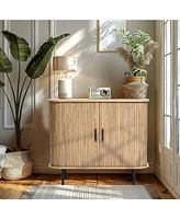 LuxenHome Mid-Century Modern 2-Door Accent Cabinet with Slatted Sliding Doors