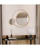 LuxenHome Orbit Modern Gold Metal Frame Round Wall Mirror