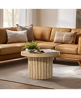 LuxenHome Brown Wood Fluted Round Coffee Table