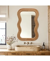 LuxenHome 39-Inch Tall Rectangular Natural Cork Wood Wavy Frame Accent Wall Mirror