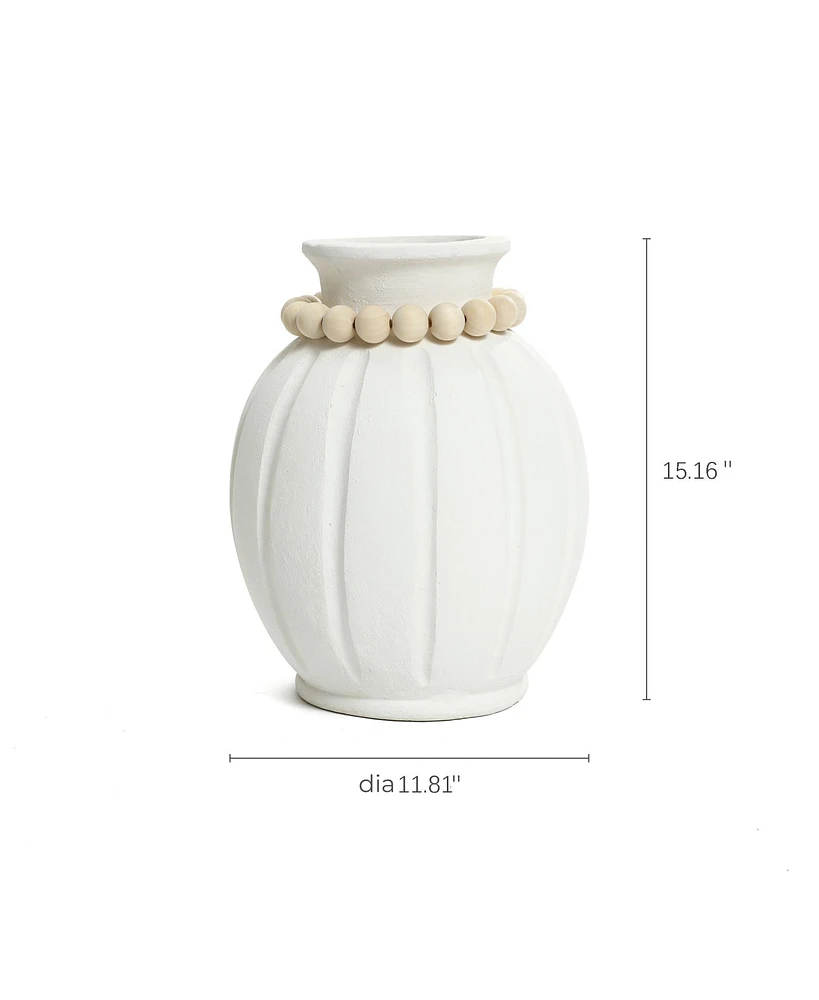 LuxenHome Modern White MgO 15-Inch Tall Round Vase