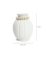 LuxenHome Modern White MgO 15-Inch Tall Round Vase