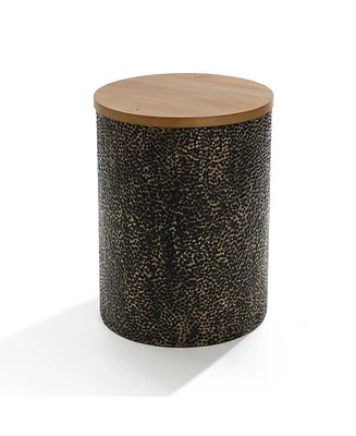 LuxenHome Black and Gold Hammered Iron Metal Table with Mdf Wood Top