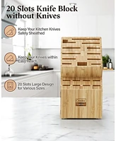 Cooks Standard 20 Slot Bamboo Universal Knife Holder Countertop Butcher Block Knife Stand for Easy Kitchen Storage