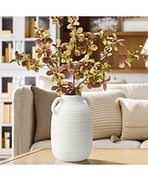 LuxenHome White Ceramic Jug 9.9-Inch Tall Round Vase