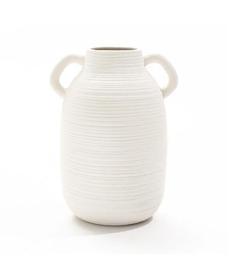 LuxenHome White Ceramic Jug 9.9-Inch Tall Round Vase