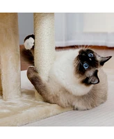 Slickblue Modern Small Cat Tree Tower – Features Double Condos, Spacious Perch, Sisal Scratching Posts, Climbing Ladder, and Replaceable Dangli