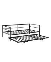 Slickblue Twin Size Metal Daybed with Adjustable Pop-Up Trundle for Versatile Guest Sleeping Solutions