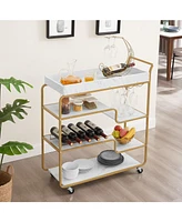 6-Tier Bar Cart, Slide Bar Serving Cart, Retro Style Wine Cart for Kitchen, Beverage Cart with Wine Rack and Glass Holder, Rolling Drink Trolley for L