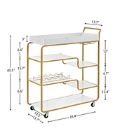 Streamdale Furniture 6-Tier Bar Cart, Slide Bar Serving Cart, Retro Style Wine Cart for Kitchen, Beverage Cart with Wine Rack and Glass Holder, Rollin