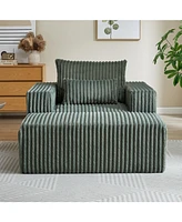 62.5-Inch Corduroy Sponge Sofa Lounge Chair with Removable footrest, No Assembly Required, Fluffy Modern Sleeper Chair for Indoor Living Room Bedroom