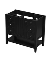 36" Bathroom Vanity without Sink, Cabinet Base Only, One Cabinet and three Drawers, Black