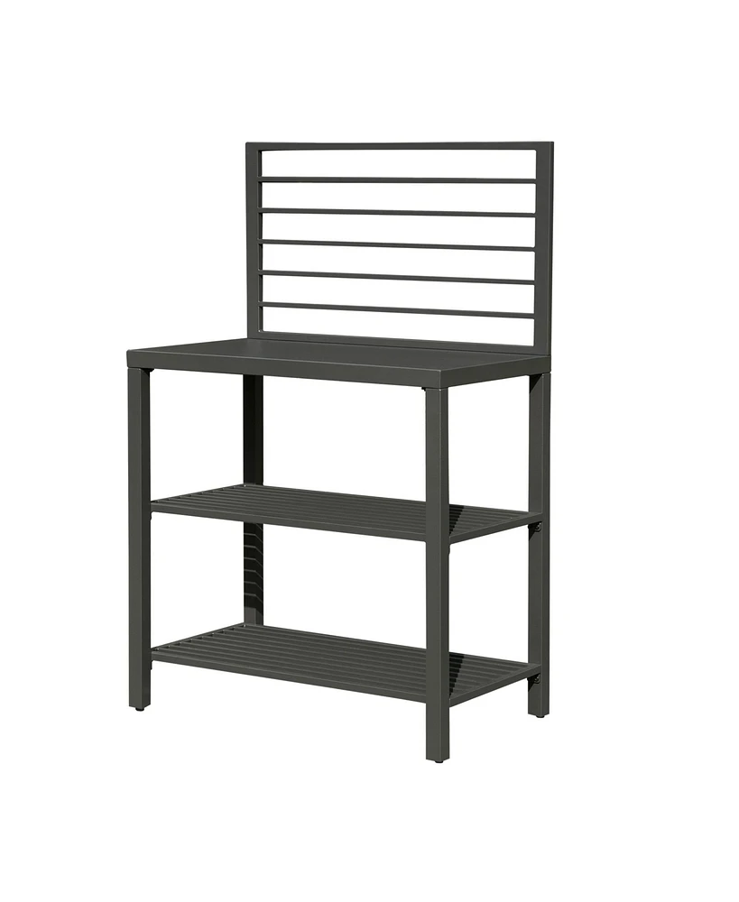 Outdoor Kitchen Island with Storage, Aluminum Kitchen Storage Island Kitchen Food Prep Table with Double Storage Rack, Freestanding Bar Center with Pr