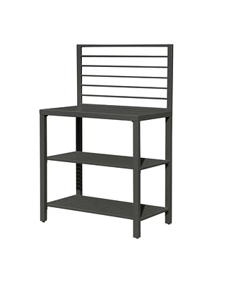 Outdoor Kitchen Island with Storage, Aluminum Kitchen Storage Island Kitchen Food Prep Table with Double Storage Rack, Freestanding Bar Center with Pr
