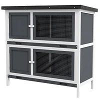 Wooden Bunny Rabbit Hutch, Small Animal Habitat with Ramp, Removable Tray & Weatherproof Roof, Indoor/Outdoor, Gray