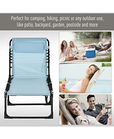 Folding Chaise Lounge Pool Chair, Patio Sun Tanning Chair, Outdoor Lounge Chair w/ 4-Position Reclining Back, Pillow, Breathable Mesh & Bungee Seat fo