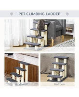 Cat Tree with 4 Steps for High Beds Couch, Cute Stair Shaped Cat Tree for Indoor Cats or Dogs w/ Sisal Scratching Post, Climbing, Playing, Gray