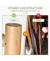 2-Person Wood Rocking Chair with Log Design, Heavy Duty Loveseat with Wide Curved Seats for Patio, Backyard, Garden, Natural