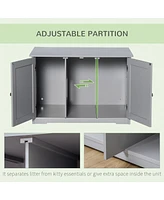 Streamdale Furniture Modern Cat Litter Box Enclosure with Adjustable Partition for Customizable Space, Cat Washroom End Table for Indoor Cats with Hid