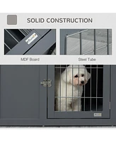 Simplie Fun Dog Crate Furniture Wire Indoor Pet Kennel Cage, End Table with Double Doors, Locks for Small and Medium Dog House, Grey