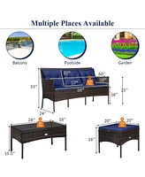 Costway 3PCS Patio Rattan Furniture Set 3-Seat Sofa Cushioned Table Garden
