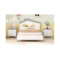 Slickblue Twin Size Wood Platform Bed with House-shaped Headboard and Motion Activated Night Lights