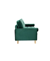 Simplie Fun Sofa Simple Small House Double Three Person Straight Row American Retro Green Velvet Furniture Fabric Sofa Small Living Room Bedroom Offic