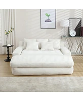 Simplie Fun Chenille 2-seater lazy sofa With 5 back pillows, Comfy Sofa- Deep Seat Couch for Living Room, Club (White)